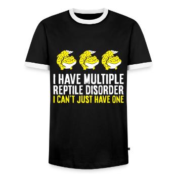 Ich habe mehrere Reptilien Störung Reptil Leopard - Männer Kontrast-T-Shirt - Schwarz/Weiß - Vorne - AI Model Female 172 light (172cm) & AI Model Male 178 light (178cm)