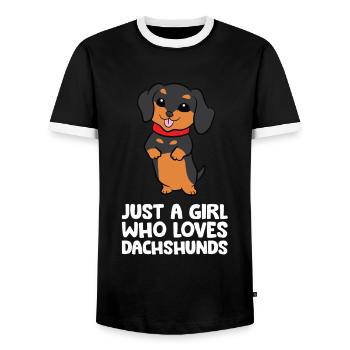 Nur ein Mädchen, das Dackel liebt - Männer Kontrast-T-Shirt - Schwarz/Weiß - Vorne - AI Model Female 172 light (172cm) & AI Model Male 178 light (178cm)