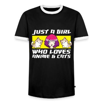 Nur ein Mädchen, das Anime und Katzen liebt - Männer Kontrast-T-Shirt - Schwarz/Weiß - Vorne - AI Model Female 172 light (172cm) & AI Model Male 178 light (178cm)