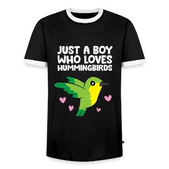 Just a Boy Who Loves Hummingbirds - Men's Ringer Shirt - black/white - Front - AI Model Female 172 light (172cm) & AI Model Male 178 light (178cm)