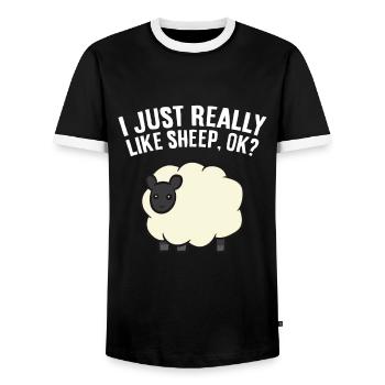 Ich mag Schafe einfach sehr, okay? Schaf Farm - Männer Kontrast-T-Shirt - Schwarz/Weiß - Vorne - AI Model Female 172 light (172cm) & AI Model Male 178 light (178cm)