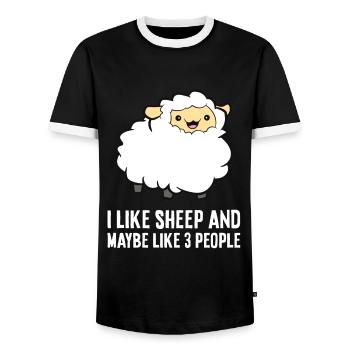 I Like Sheep And Maybe Like 3 People Farmer Cute - Men's Ringer Shirt - black/white - Front - AI Model Female 172 light (172cm) & AI Model Male 178 light (178cm)