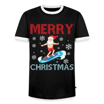 Frohe Weihnachten - Surfing Santa Claus - Männer Kontrast-T-Shirt - Schwarz/Weiß - Vorne - AI Model Female 172 light (172cm) & AI Model Male 178 light (178cm)