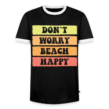 Don't worry be happy - summer beach - Men's Ringer Shirt - black/white - Front - AI Model Female 172 light (172cm) & AI Model Male 178 light (178cm)