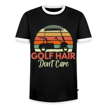 Golf hair doesn't care about fun golfing - Men's Ringer Shirt - black/white - Front - AI Model Female 172 light (172cm) & AI Model Male 178 light (178cm)