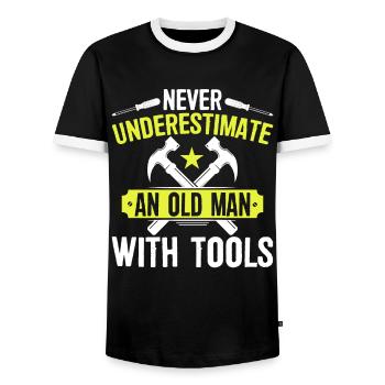 Never underestimate an old man with tools - Men's Ringer Shirt - black/white - Front - AI Model Female 172 light (172cm) & AI Model Male 178 light (178cm)