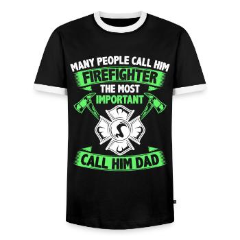 Many people call him Fireman - Father - Men's Ringer Shirt - black/white - Front - AI Model Female 172 light (172cm) & AI Model Male 178 light (178cm)