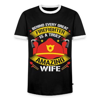 Funny fireman saying for the woman - Men's Ringer Shirt - black/white - Front - AI Model Female 172 light (172cm) & AI Model Male 178 light (178cm)