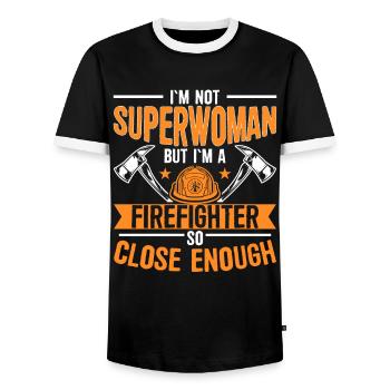 Je ne suis pas un Superowman mais je suis pompier - T-shirt contrasté Homme - noir/blanc - Devant - AI Model Female 172 light (172cm) & AI Model Male 178 light (178cm)