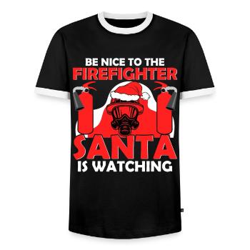 Be nice to the firefighter, Santa Claus sees - Men's Ringer Shirt - black/white - Front - AI Model Female 172 light (172cm) & AI Model Male 178 light (178cm)