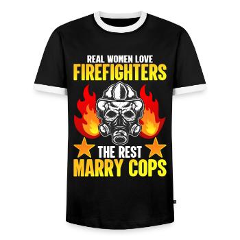 Les vraies femmes aiment les pompiers - plus drôles - T-shirt contrasté Homme - noir/blanc - Devant - AI Model Female 172 light (172cm) & AI Model Male 178 light (178cm)
