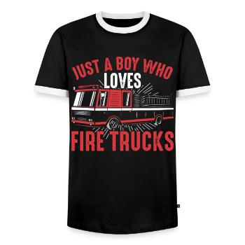 Seulement un garçon qui aime les camions de pompiers - pompiers - T-shirt contrasté Homme - noir/blanc - Devant - AI Model Female 172 light (172cm) & AI Model Male 178 light (178cm)