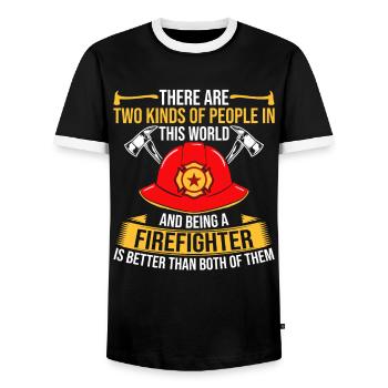 There are two types of people in this world - Men's Ringer Shirt - black/white - Front - AI Model Female 172 light (172cm) & AI Model Male 178 light (178cm)