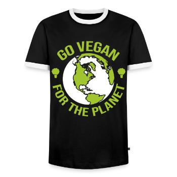 Go Vegan for the Planet - Activist - Men's Ringer Shirt - black/white - Front - AI Model Female 172 light (172cm) & AI Model Male 178 light (178cm)