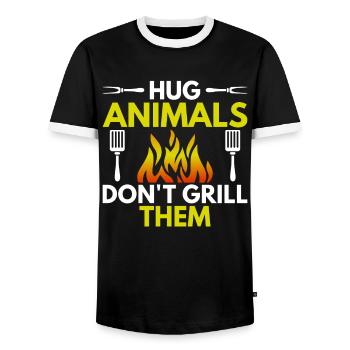 Ne pas griller les animaux - végétalien - T-shirt contrasté Homme - noir/blanc - Devant - AI Model Female 172 light (172cm) & AI Model Male 178 light (178cm)
