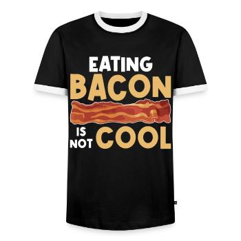 Eating bacon is not cool – vegan - Men's Ringer Shirt - black/white - Front - AI Model Female 172 light (172cm) & AI Model Male 178 light (178cm)