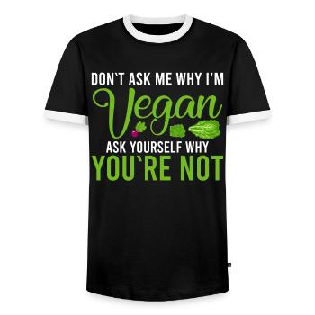 Ne me demandez pas pourquoi je suis végétalien Vegan - T-shirt contrasté Homme - noir/blanc - Devant - AI Model Female 172 light (172cm) & AI Model Male 178 light (178cm)