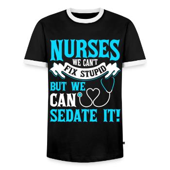 We can't fix nurses - Men's Ringer Shirt - black/white - Front - AI Model Female 172 light (172cm) & AI Model Male 178 light (178cm)