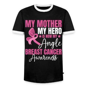 Ma mère Mon héros, c’est maintenant mon cancer du sein - T-shirt contrasté Homme - noir/blanc - Devant - AI Model Female 172 light (172cm) & AI Model Male 178 light (178cm)