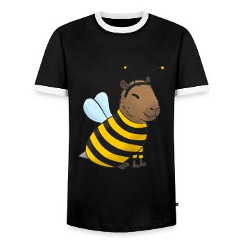 Capybara Bee Costume - Men's Ringer Shirt - black/white - Front - AI Model Female 172 light (172cm) & AI Model Male 178 light (178cm)