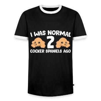 Cocker Spaniel Dog I Was Normal 2 Cocker Spaniels - Men's Ringer Shirt - black/white - Front - AI Model Female 172 light (172cm) & AI Model Male 178 light (178cm)