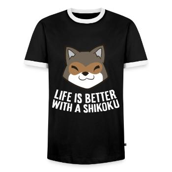 Life Is Better With A Shikoku - Men's Ringer Shirt - black/white - Front - AI Model Female 172 light (172cm) & AI Model Male 178 light (178cm)