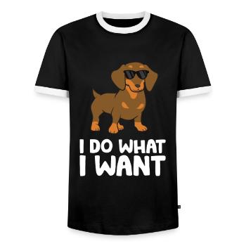 Dackel Hund Ich mache was ich will Niedlicher - Männer Kontrast-T-Shirt - Schwarz/Weiß - Vorne - AI Model Female 172 light (172cm) & AI Model Male 178 light (178cm)