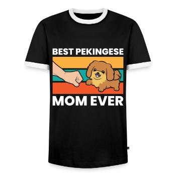 Best Pekingese Mom Ever - Men's Ringer Shirt - black/white - Front - AI Model Female 172 light (172cm) & AI Model Male 178 light (178cm)