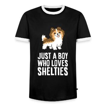 Just a Boy Who Loves Shelties - Men's Ringer Shirt - black/white - Front - AI Model Female 172 light (172cm) & AI Model Male 178 light (178cm)