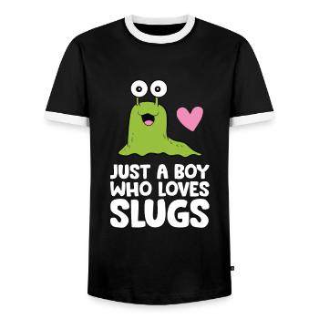 Just a Boy Who Loves Slugs - Men's Ringer Shirt - black/white - Front - AI Model Female 172 light (172cm) & AI Model Male 178 light (178cm)