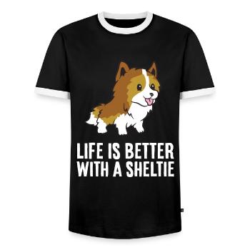 Life Is Better With A Sheltie Dog - Men's Ringer Shirt - black/white - Front - AI Model Female 172 light (172cm) & AI Model Male 178 light (178cm)