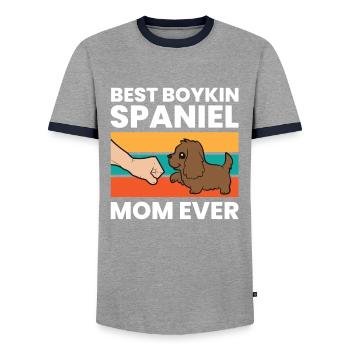 Best Boykin Spaniel Mom Ever - Men's Ringer Shirt - grey/navy  - Front - AI Model Female 172 light (172cm) & AI Model Male 178 light (178cm)