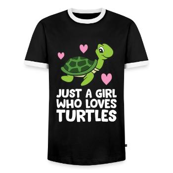 Just a Girl Who Loves Turtles - Men's Ringer Shirt - black/white - Front - AI Model Female 172 light (172cm) & AI Model Male 178 light (178cm)