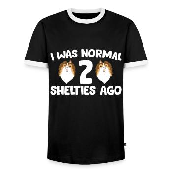 I Was Normal 2 Shelties Ago - Men's Ringer Shirt - black/white - Front - AI Model Female 172 light (172cm) & AI Model Male 178 light (178cm)