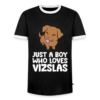 Just a Boy Who Loves Vizslas - Männer Kontrast-T-Shirt - Schwarz/Weiß - Vorne - AI Model Female 172 light (172cm) & AI Model Male 178 light (178cm)