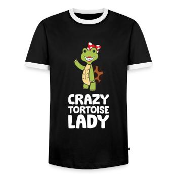 Crazy Tortoise Lady Cute Tortoise - Men's Ringer Shirt - black/white - Front - AI Model Female 172 light (172cm) & AI Model Male 178 light (178cm)