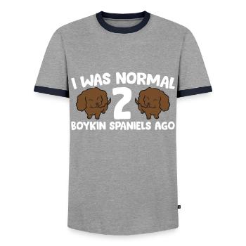 Boykin Spaniel Propriétaire I Était normal 2 Boykin - T-shirt contrasté Homme - gris/marine  - Devant - AI Model Female 172 light (172cm) & AI Model Male 178 light (178cm)
