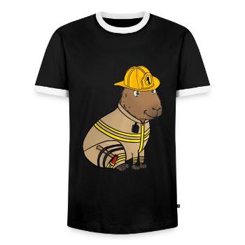 Feuerwehrmann Feuerwehr Capybara - Männer Kontrast-T-Shirt - Schwarz/Weiß - Vorne - AI Model Female 172 light (172cm) & AI Model Male 178 light (178cm)