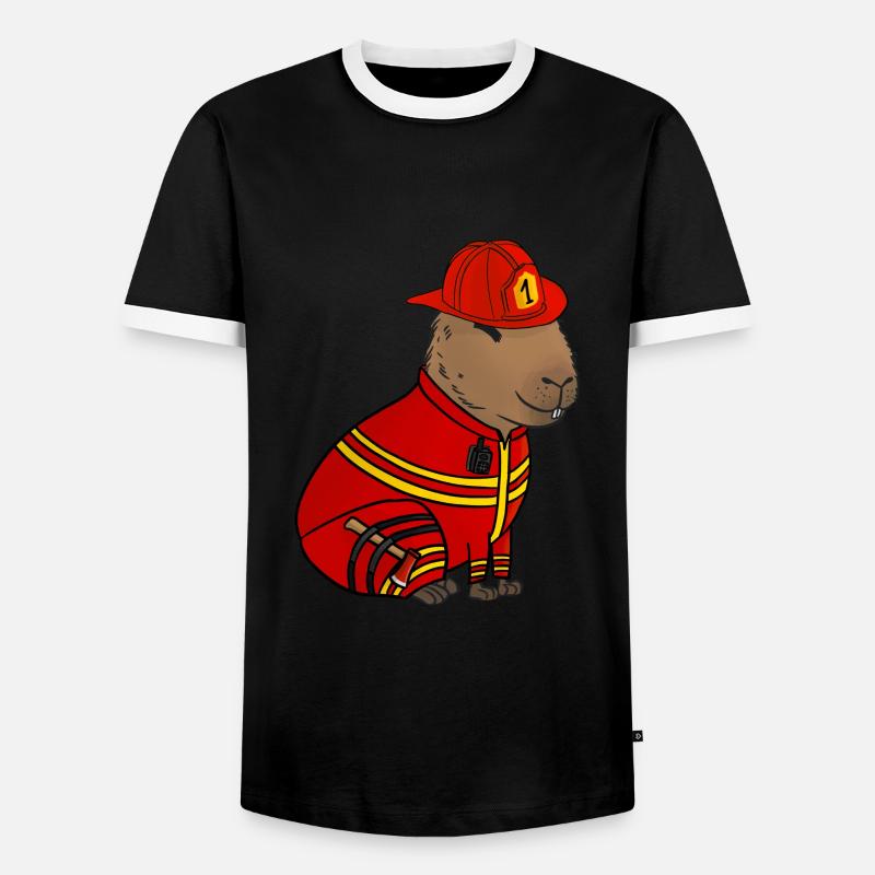Firefighter Fire Brigade Capybara - Men's Ringer Shirt - black/white
