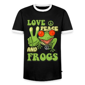 Love peace and frogs Hippie Kostüm - Männer Kontrast-T-Shirt - Schwarz/Weiß - Vorne - AI Model Female 172 light (172cm) & AI Model Male 178 light (178cm)