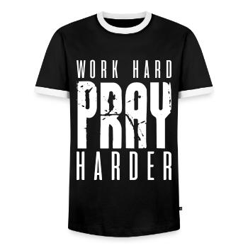 Travailler dur Prière plus fort - Motivation - T-shirt contrasté Homme - noir/blanc - Devant - AI Model Female 172 light (172cm) & AI Model Male 178 light (178cm)