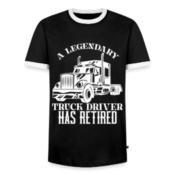 A legendary truck driver is retired - Men's Ringer Shirt - black/white - Front - AI Model Female 172 light (172cm) & AI Model Male 178 light (178cm)