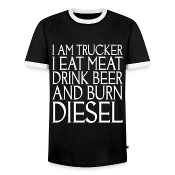 Je suis camionneur Je mange de la viande Je bois de la bière - T-shirt contrasté Homme - noir/blanc - Devant - AI Model Female 172 light (172cm) & AI Model Male 178 light (178cm)