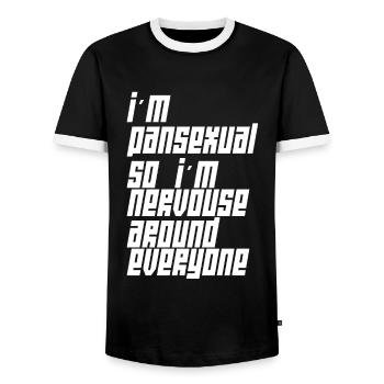 Ich Bin Pansexuell Also Bin Ich Vor Jedem Nervös - Männer Kontrast-T-Shirt - Schwarz/Weiß - Vorne - AI Model Female 172 light (172cm) & AI Model Male 178 light (178cm)