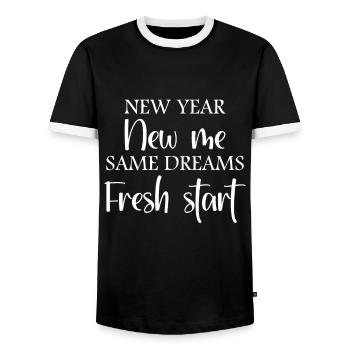 New Year New I Same Dreams New Beginnings - Men's Ringer Shirt - black/white - Front - AI Model Female 172 light (172cm) & AI Model Male 178 light (178cm)