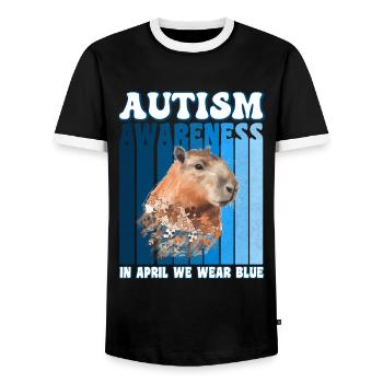 Capybara Sensibilisation à l’autisme - T-shirt contrasté Homme - noir/blanc - Devant - AI Model Female 172 light (172cm) & AI Model Male 178 light (178cm)