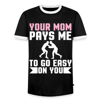Deine Mutter Bezahlt Mich Um Dich Zu Schonen - Männer Kontrast-T-Shirt - Schwarz/Weiß - Vorne - AI Model Female 172 light (172cm) & AI Model Male 178 light (178cm)