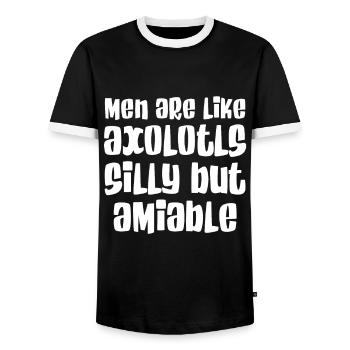 Men are like axolotls - stupid but lovable - Men's Ringer Shirt - black/white - Front - AI Model Female 172 light (172cm) & AI Model Male 178 light (178cm)