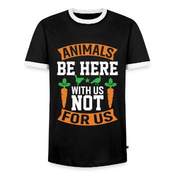 Animals are with us here not for us - Men's Ringer Shirt - black/white - Front - AI Model Female 172 light (172cm) & AI Model Male 178 light (178cm)