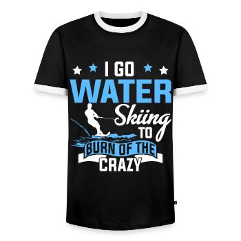 I go water skiing to burn the crazy ones - Men's Ringer Shirt - black/white - Front - AI Model Female 172 light (172cm) & AI Model Male 178 light (178cm)
